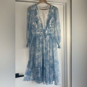 NWT MR WATER Blue Toile Chiffon Midi
Dress Lace
Bodice Cottagecore Romantic